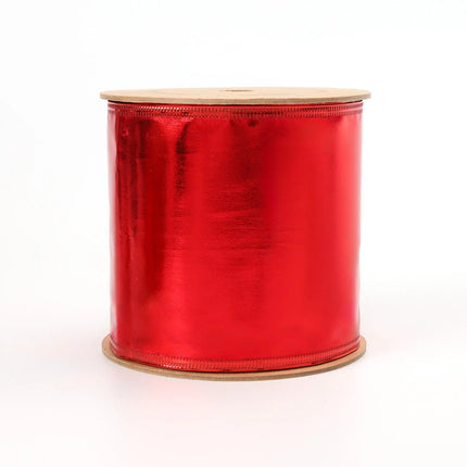 4" Lurex Wired Ribbon | Red | 10 Yard Roll