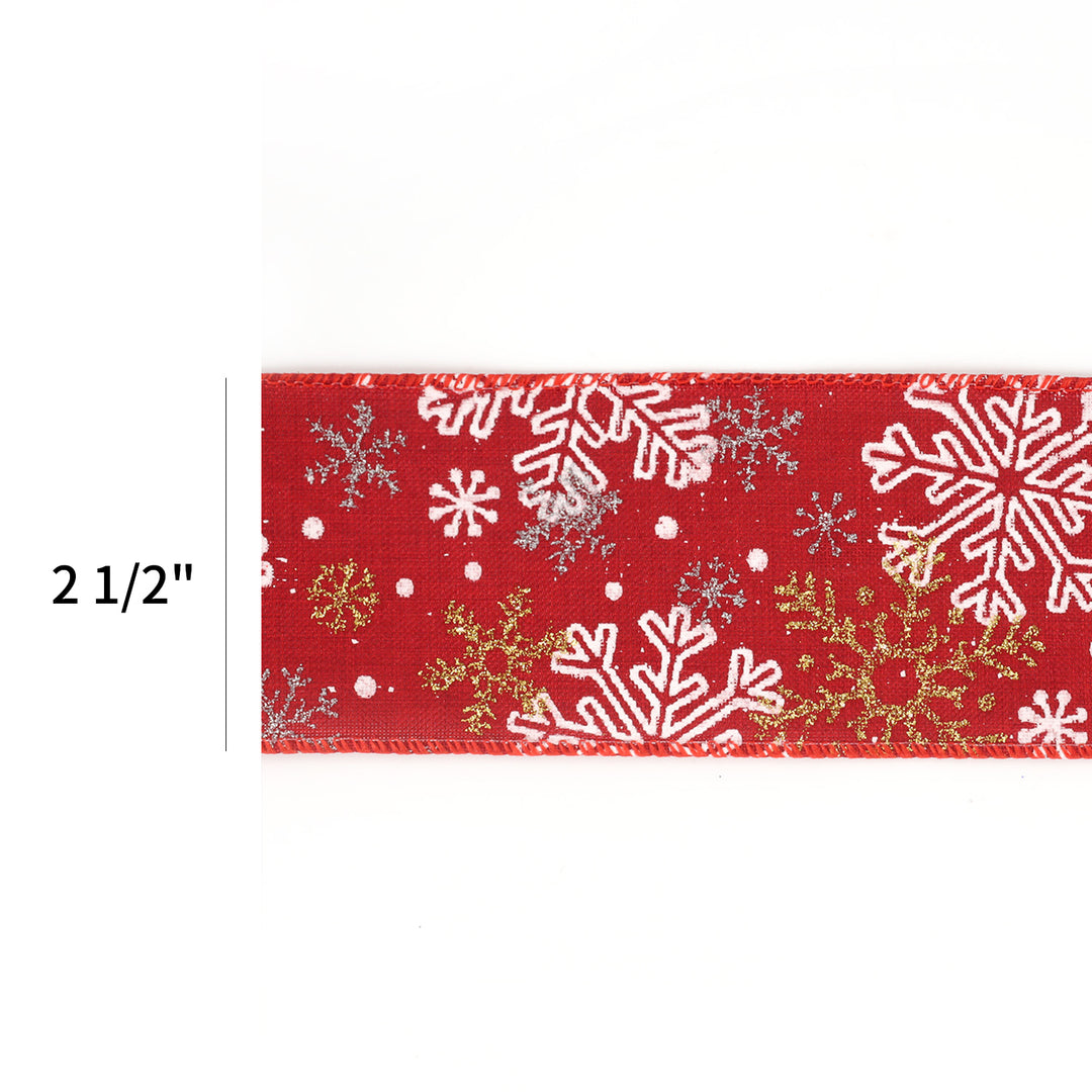 2 1/2" Holiday Wired Ribbon | "Snowflake" Red/White | 10 Yard Roll