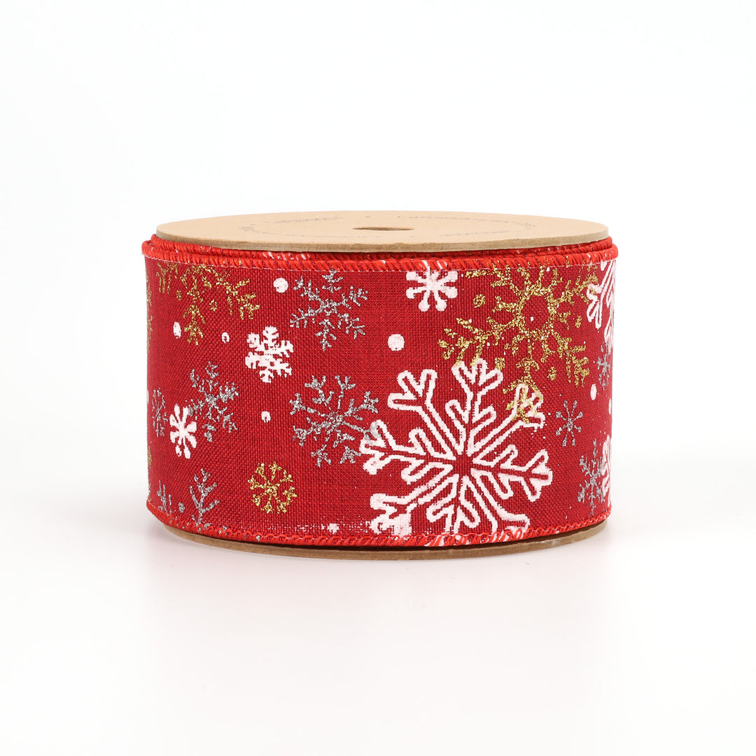 2 1/2" Holiday Wired Ribbon | "Snowflake" Red/White | 10 Yard Roll