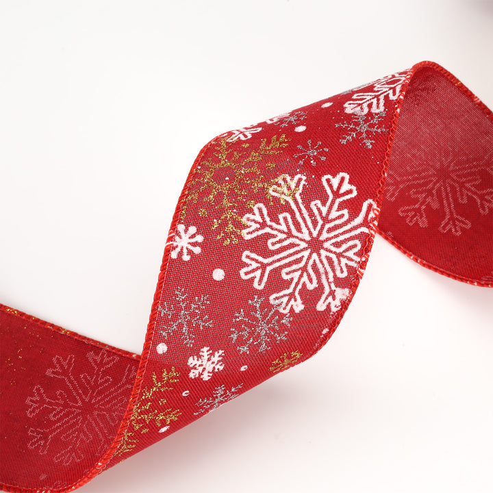 2 1/2" Holiday Wired Ribbon | "Snowflake" Red/White | 10 Yard Roll