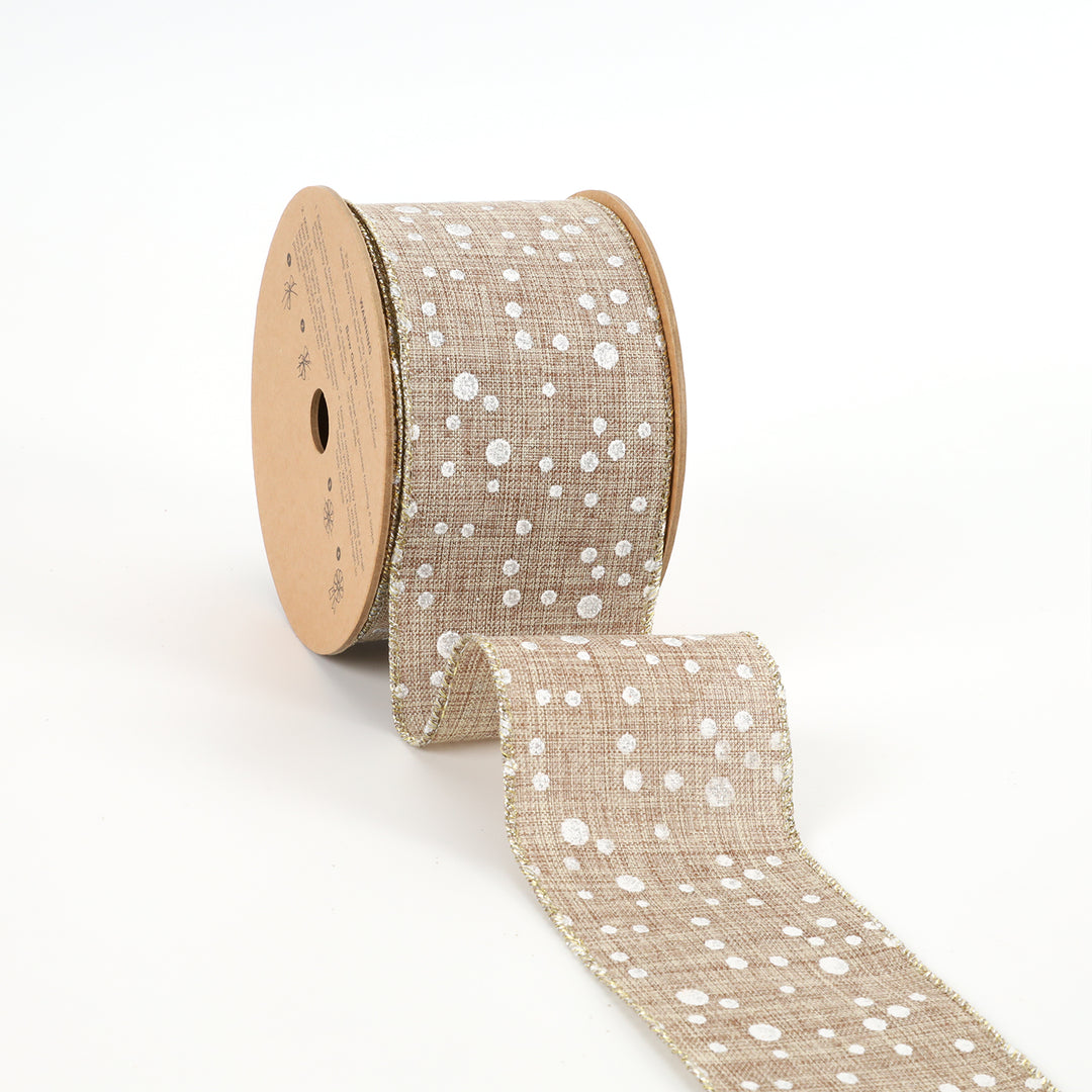 2 1/2" Holiday Wired Ribbon | "Snowfall" Natural/White | 10 Yard Roll