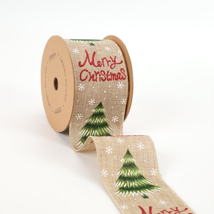 2 1/2" Holiday Wired Ribbon | "Merry Christmas" Natural/Multi | 10 Yard Roll