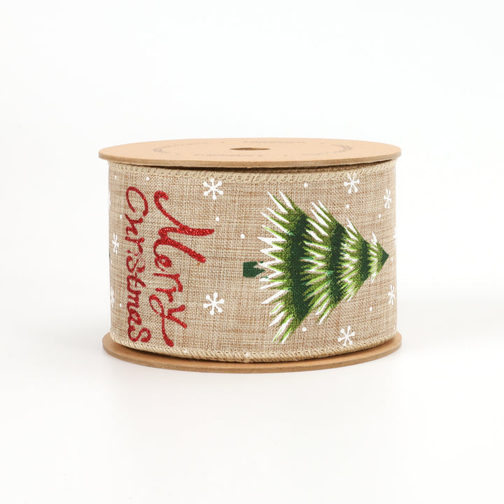 2 1/2" Holiday Wired Ribbon | "Merry Christmas" Natural/Multi | 10 Yard Roll