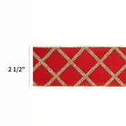 2 1/2" Holiday Wired Ribbon | "Diamond Pattern" Berry/Gold | 10 Yard Roll