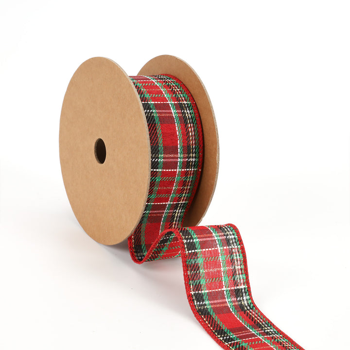 1 1/2" Wired Ribbon | "Holiday Plaid" Red/Multi | 10 Yard Roll