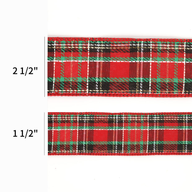 2 1/2" Wired Ribbon | "Holiday Plaid" Red/Multi | 10 Yard Roll