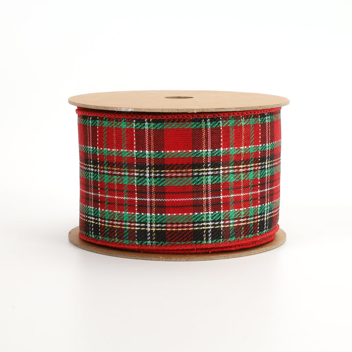 2 1/2" Wired Ribbon | "Holiday Plaid" Red/Multi | 10 Yard Roll