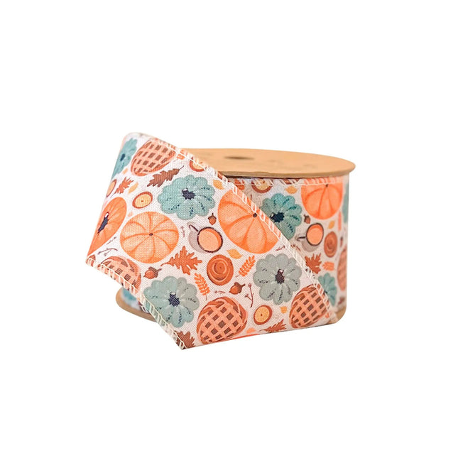 2 1/2" Wired Ribbon | "Pumpkin Frenzy" Natural/Multi | 10 Yard Roll LaRibbons and Crafts