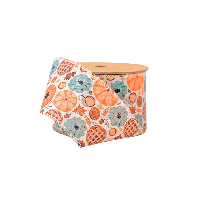 2 1/2" Wired Ribbon | "Pumpkin Frenzy" Natural/Multi | 10 Yard Roll LaRibbons and Crafts