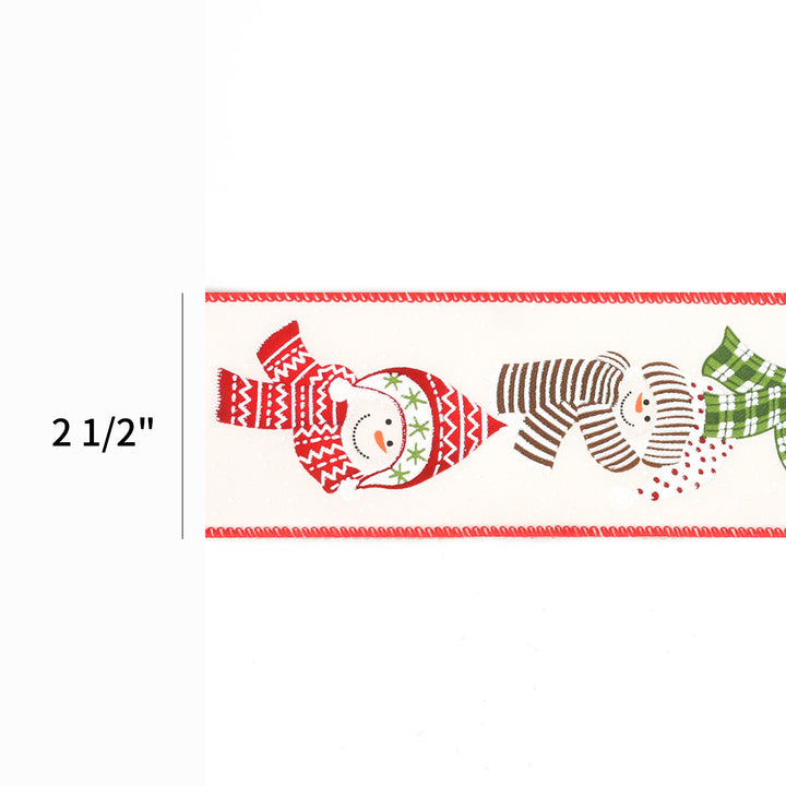 2 1/2" Wired Ribbon | "Snowman" White/Multi | 10 Yard Roll