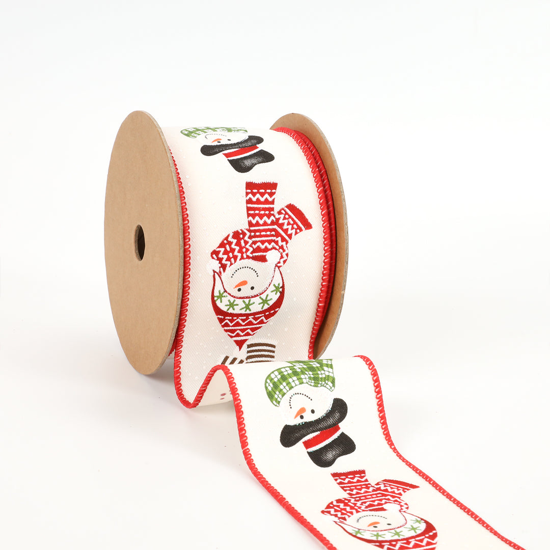 2 1/2" Wired Ribbon | "Snowman" White/Multi | 10 Yard Roll