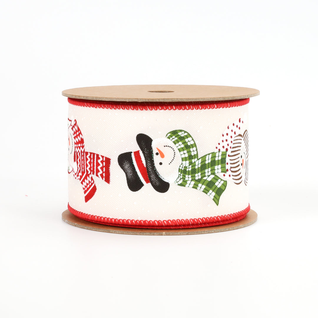 2 1/2" Wired Ribbon | "Snowman" White/Multi | 10 Yard Roll