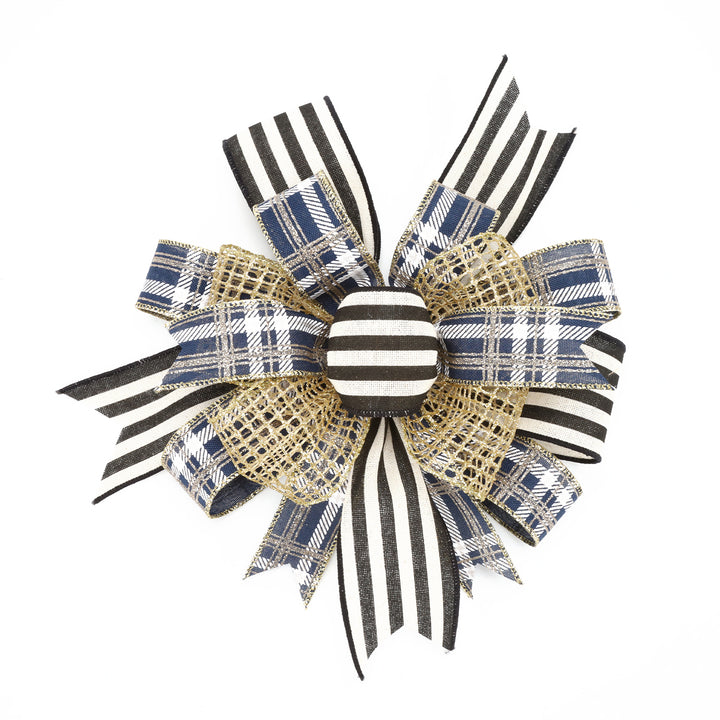 1 1/2" Printed Wired Ribbon | Plaid Blue/White/Gold | 10 Yard Roll - 35% OFF