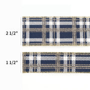 2 1/2" Printed Wired Ribbon | Plaid Blue/White/Gold | 10 Yard Roll