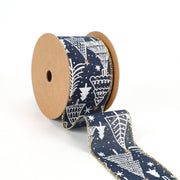 2 1/2" Printed Wired Ribbon | Abstract Trees Blue/White/Gold | 10 Yard Roll