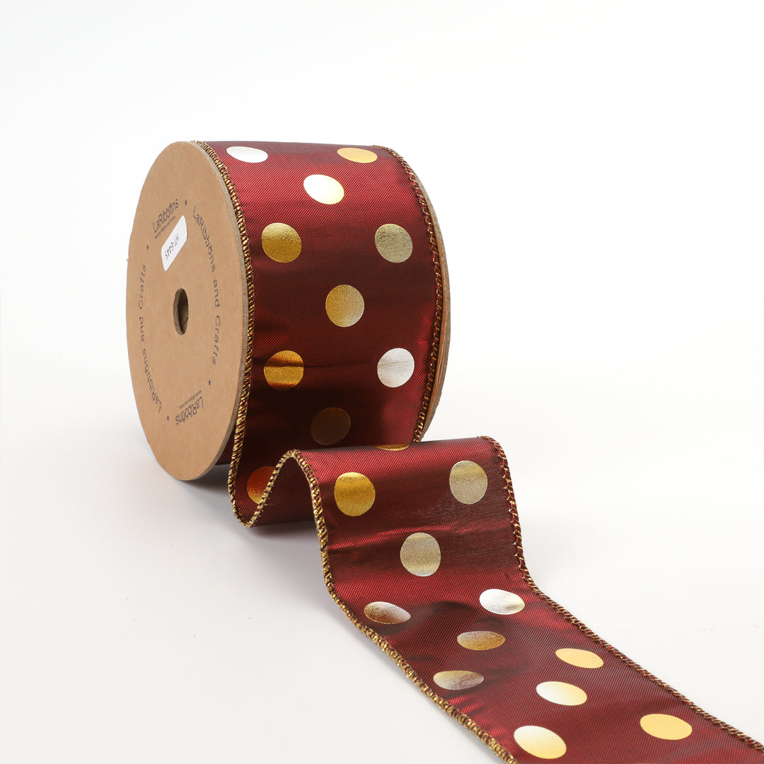 2 1/2" Holiday Wired Ribbon | Rust Lame w/ Metallic Dot | 10 Yard Roll