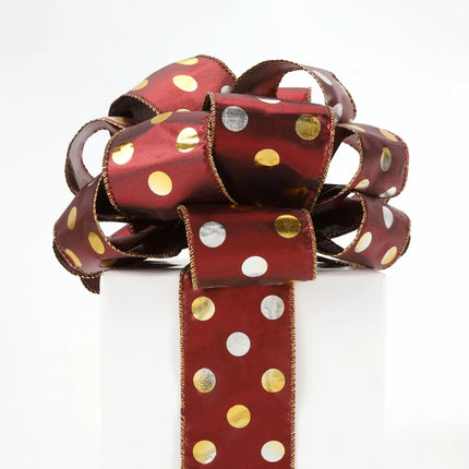 2 1/2" Holiday Wired Ribbon | Rust Lame w/ Metallic Dot | 10 Yard Roll LaRibbons and Crafts