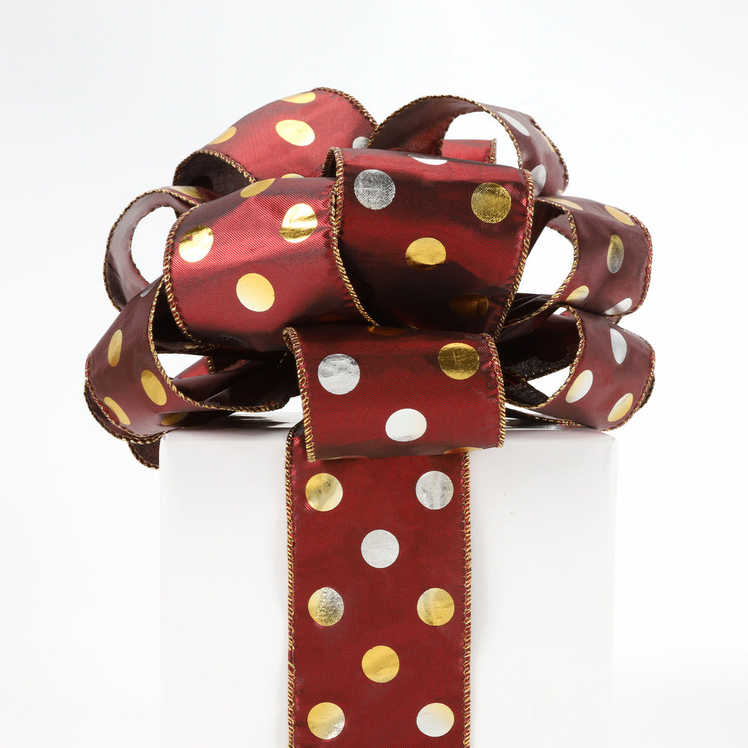 2 1/2" Holiday Wired Ribbon | Rust Lame w/ Metallic Dot | 10 Yard Roll