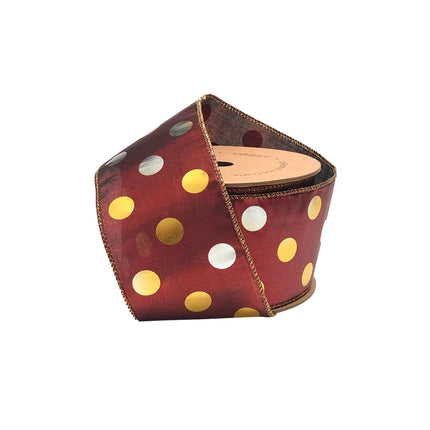2 1/2" Holiday Wired Ribbon | Rust Lame w/ Metallic Dot | 10 Yard Roll LaRibbons and Crafts