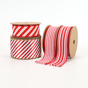 2 1/2" Holiday Wired Ribbon | "Metallic Stripe" White/Red | 10 Yard Roll