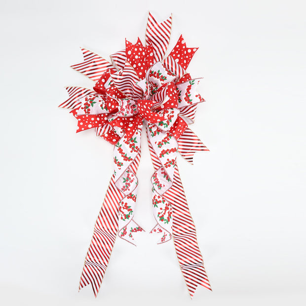 2 1/2" Holiday Wired Ribbon | "Metallic Stripe" White/Red | 10 Yard Roll