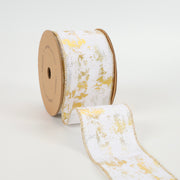 2 1/2" Holiday Wired Ribbon | Metallic Distressed White/Silver/Gold | 10 Yard Roll