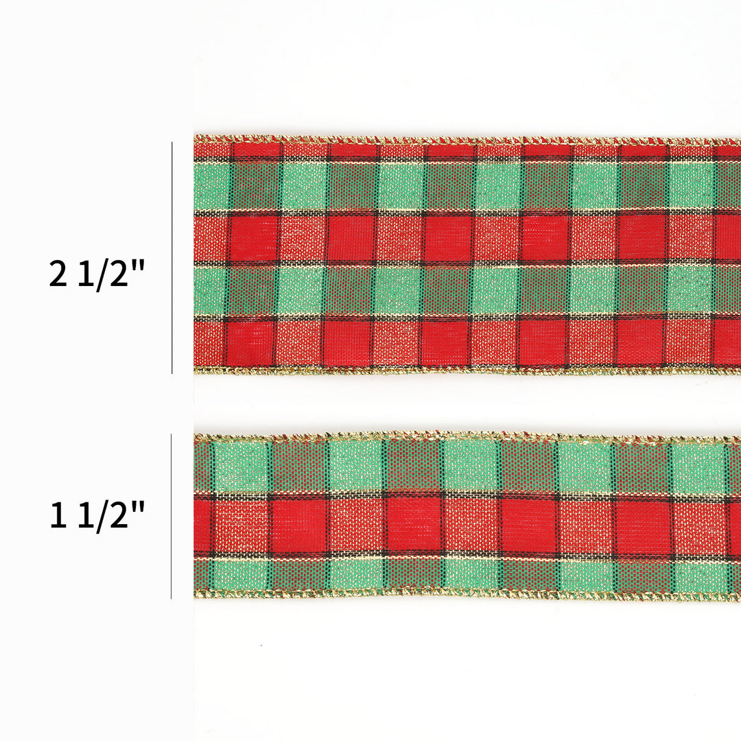 1 1/2" Wired Ribbon | Red/Green Plaid | 10 Yard Roll