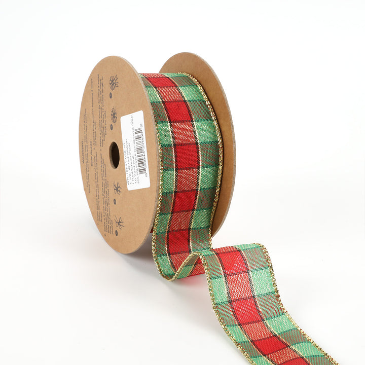 1 1/2" Wired Ribbon | Red/Green Plaid | 10 Yard Roll