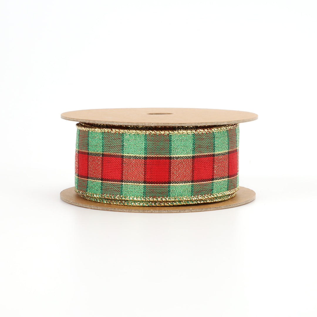 1 1/2" Wired Ribbon | Red/Green Plaid | 10 Yard Roll