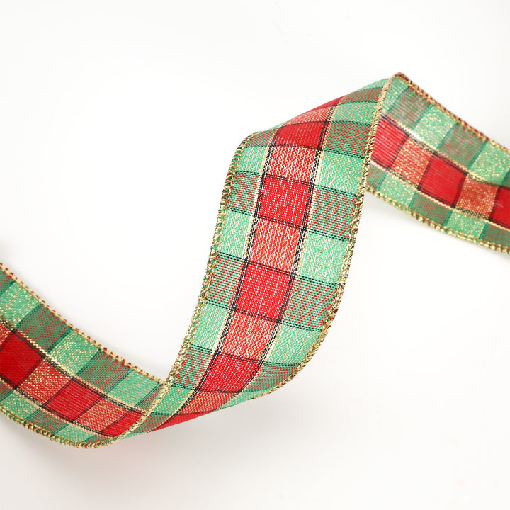 1 1/2" Wired Ribbon | Red/Green Plaid | 10 Yard Roll