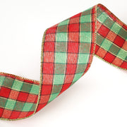 2 1/2" Wired Ribbon | Red/Green Plaid | 10 Yard Roll