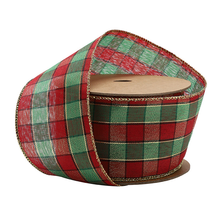 2 1/2" Wired Ribbon | Red/Green Plaid | 10 Yard Roll