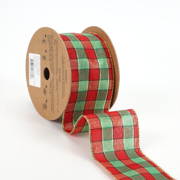 2 1/2" Wired Ribbon | Red/Green Plaid | 10 Yard Roll