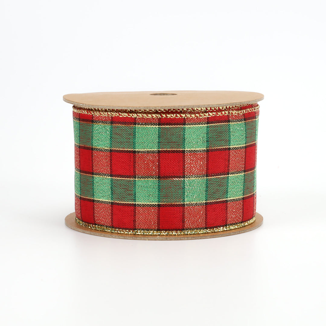 2 1/2" Wired Ribbon | Red/Green Plaid | 10 Yard Roll