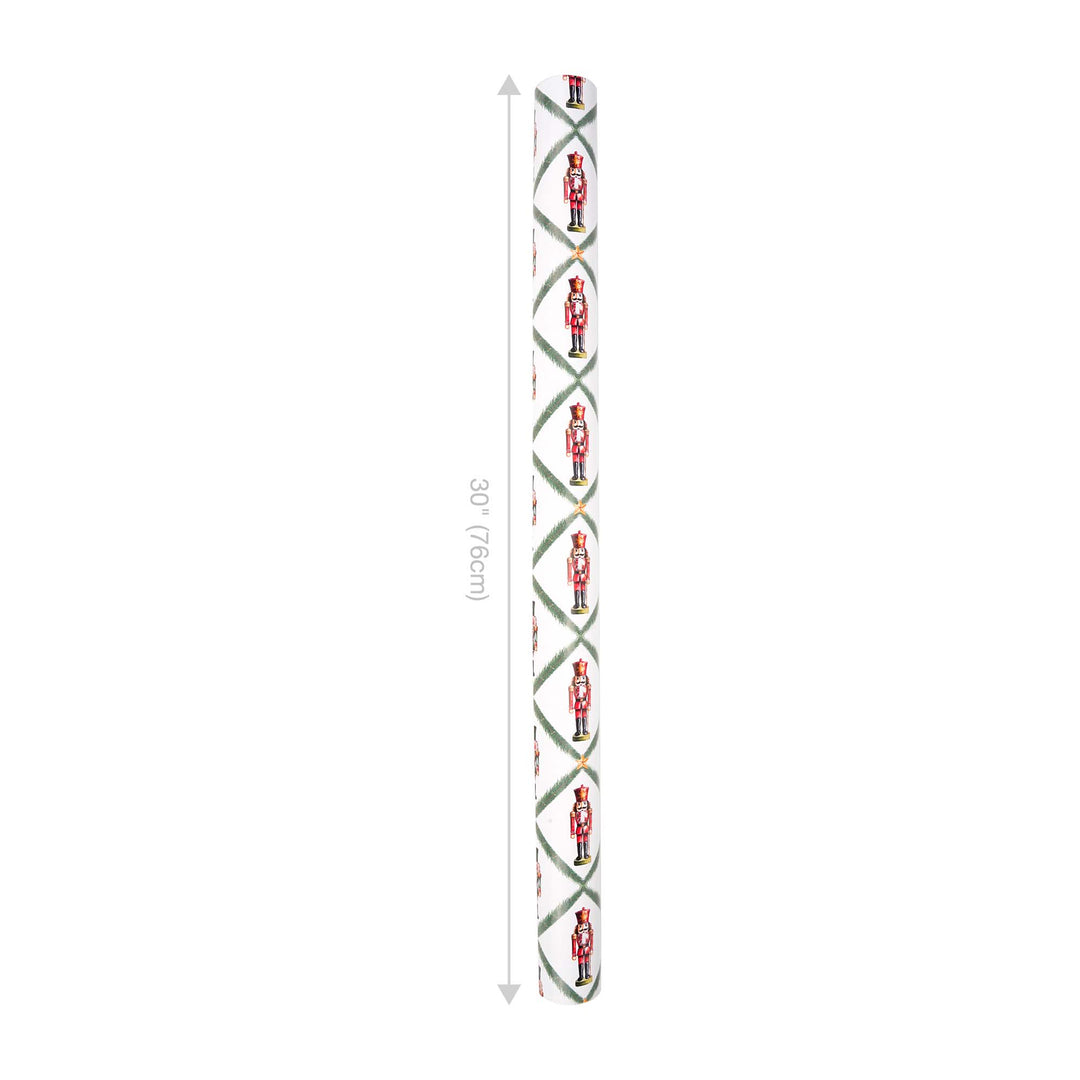 30" x 10' Reversible Holiday Wrapping Paper | Norfolk Pine Nutcracker/Small Red and Green Plaid - LaRibbons and Crafts