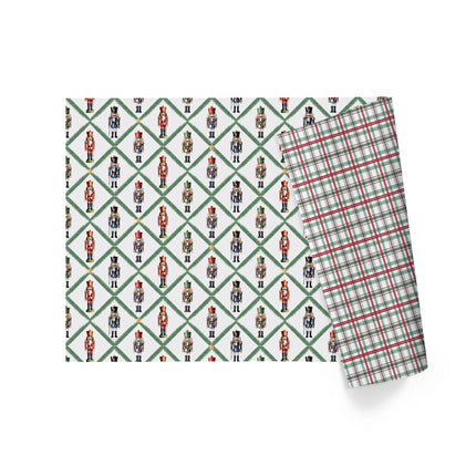 30" x 10' Reversible Holiday Wrapping Paper | Norfolk Pine Nutcracker/Small Red and Green Plaid - LaRibbons and Crafts
