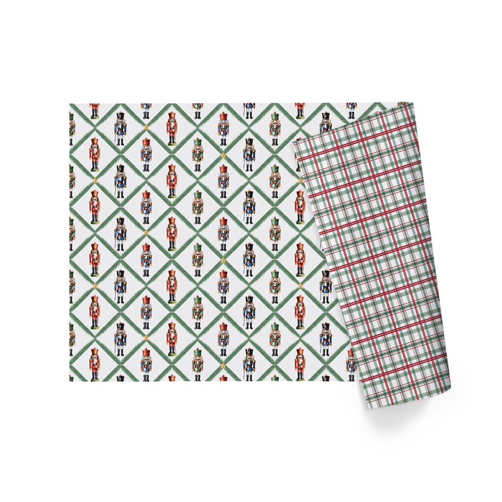 30" x 10' Reversible Holiday Wrapping Paper | Norfolk Pine Nutcracker/Small Red and Green Plaid - LaRibbons and Crafts