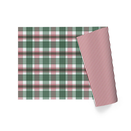 24" x 417' Reversible Holiday Wrapping Paper Half Ream | Large Red and Green Plaid/Red and White Stripe LaRibbons and Crafts