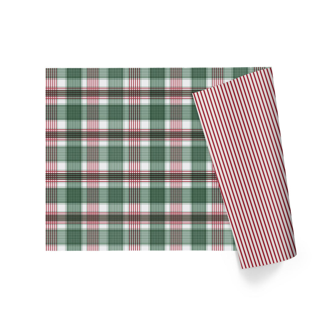 24" x 417' Reversible Holiday Wrapping Paper Half Ream | Large Red and Green Plaid/Red and White Stripe LaRibbons and Crafts