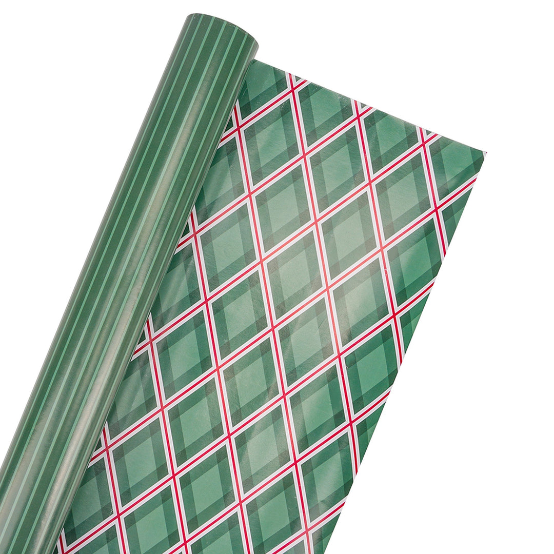 30" x 10' Reversible Holiday Wrapping Paper | Green Tone on Tone Stripe/Green and Red Harlequin LaRibbons Wholesale
