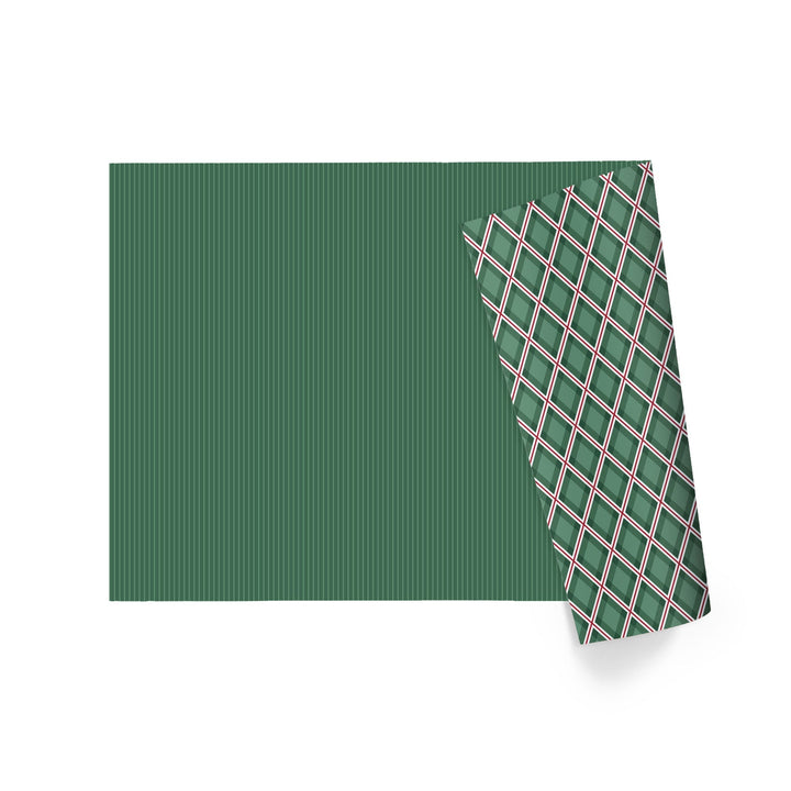 30" x 10' Reversible Holiday Wrapping Paper | Green Tone on Tone Stripe/Green and Red Harlequin LaRibbons Wholesale
