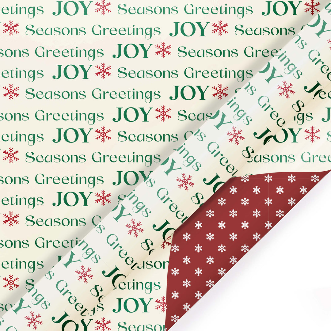 30" x 10' Reversible Holiday Wrapping Paper | Seasons Greetings/Red with Small Snowflake LaRibbons Wholesale