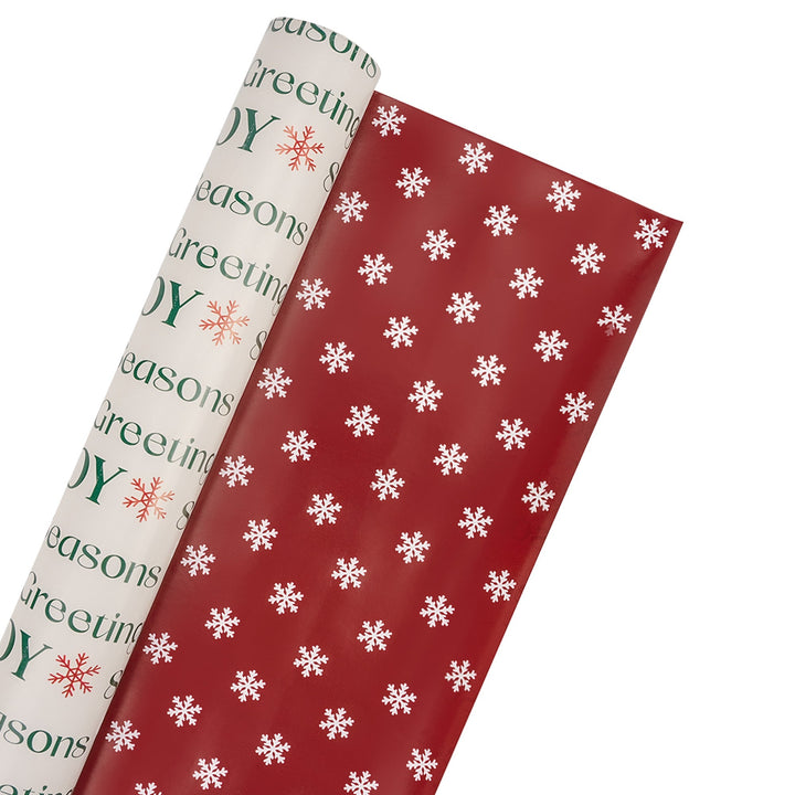 30" x 10' Reversible Holiday Wrapping Paper | Seasons Greetings/Red with Small Snowflake LaRibbons Wholesale
