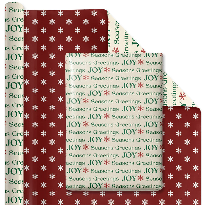 30" x 10' Reversible Holiday Wrapping Paper | Seasons Greetings/Red with Small Snowflake LaRibbons Wholesale
