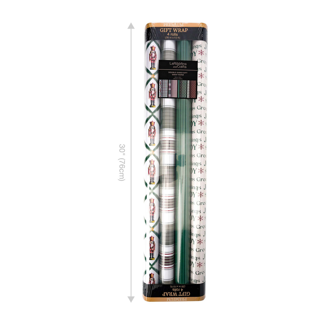 30" x 10' Wrapping Paper Bundle (4-pack) | Northfolk Pine Nutcracker LaRibbons Wholesale