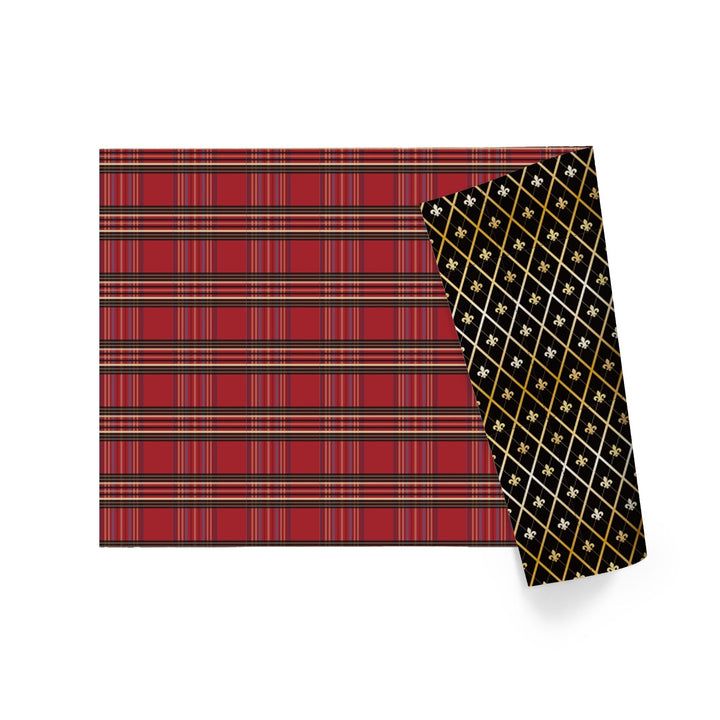 30" x 10' Reversible Holiday Wrapping Paper | Windowpane Plaid/Harlequin Fleur-de-lis LaRibbons Wholesale