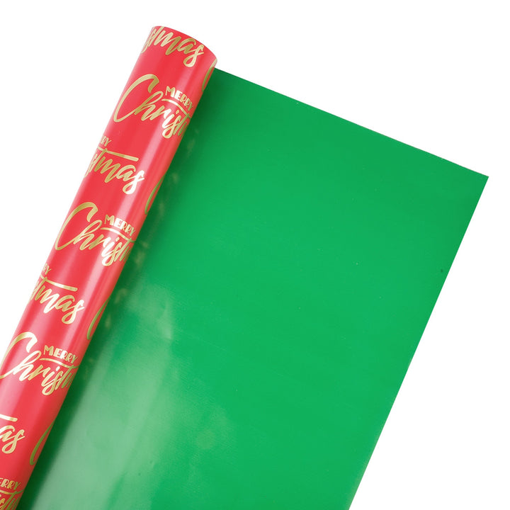 30" x 10' Reversible Holiday Wrapping Paper | Merry Christmas Red and Gold/ Green Solid LaRibbons Wholesale
