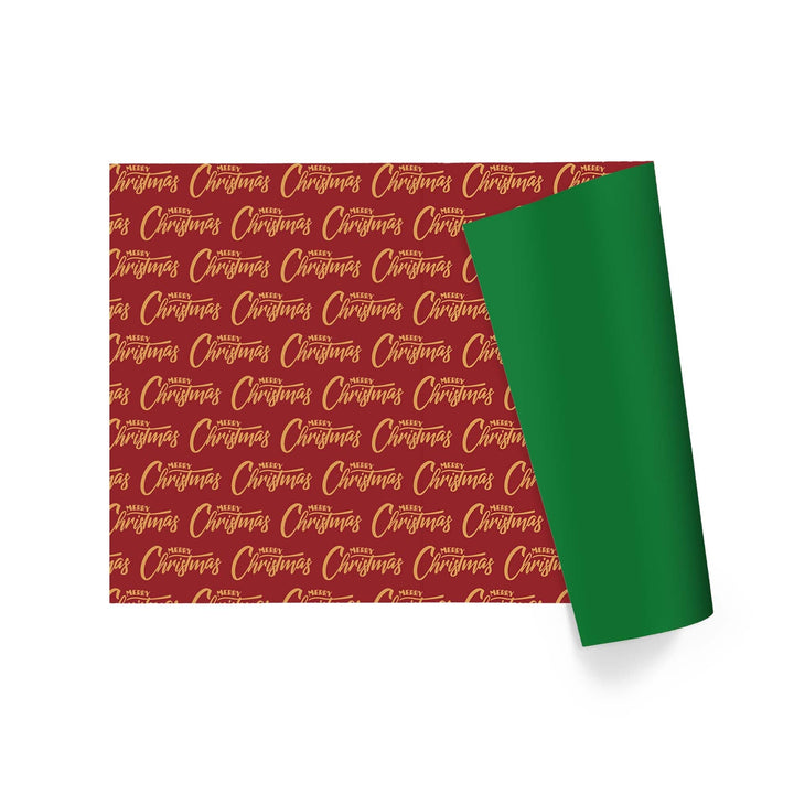 30" x 10' Reversible Holiday Wrapping Paper | Merry Christmas Red and Gold/ Green Solid LaRibbons Wholesale