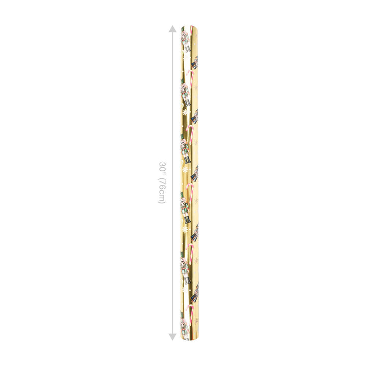 30" x 10' Reversible Holiday Wrapping Paper | All Over Nutcracker on Gold/ Black and Gold Happy Holidays LaRibbons Wholesale
