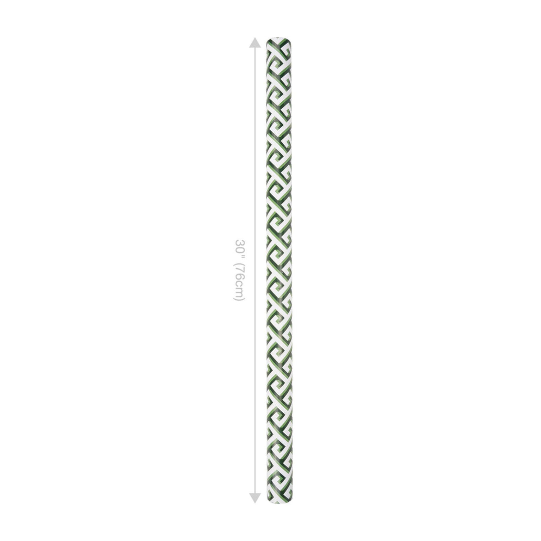 30" x 10' Reversible Holiday Wrapping Paper | Green and White Greek Key/Green Solid - LaRibbons and Crafts